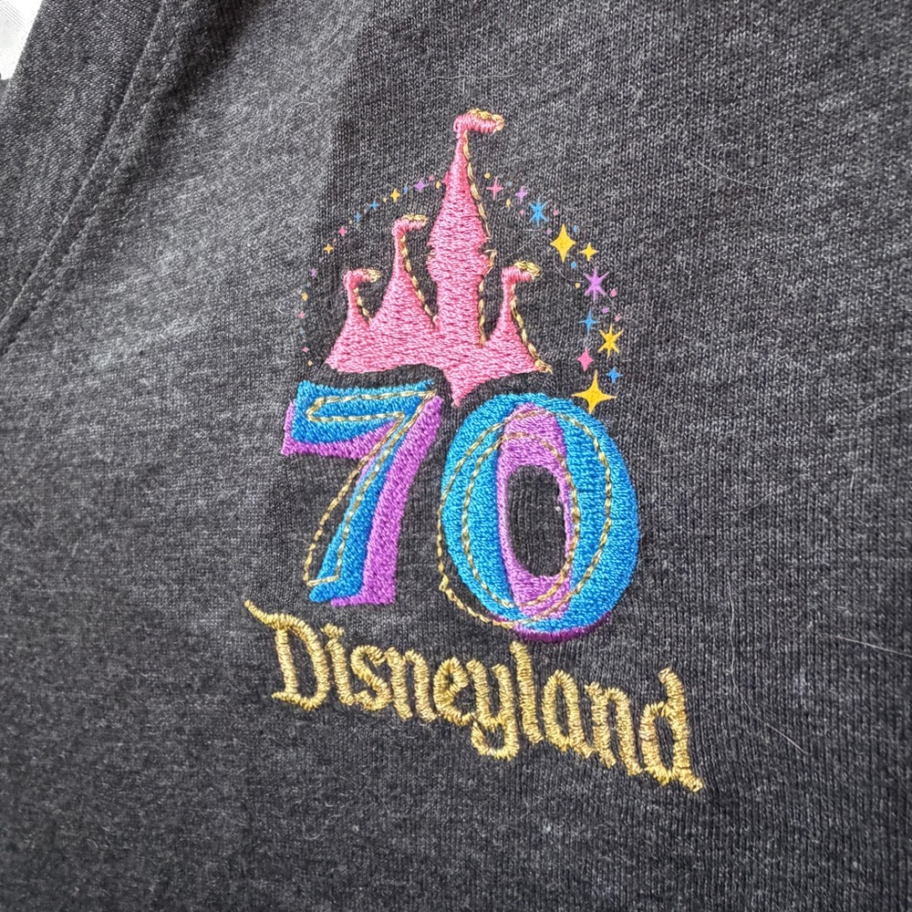 Disneyland Women's Charcoal V-Neck Tee with Colorful 70th Anniversary Logo - Picture 5 of 5